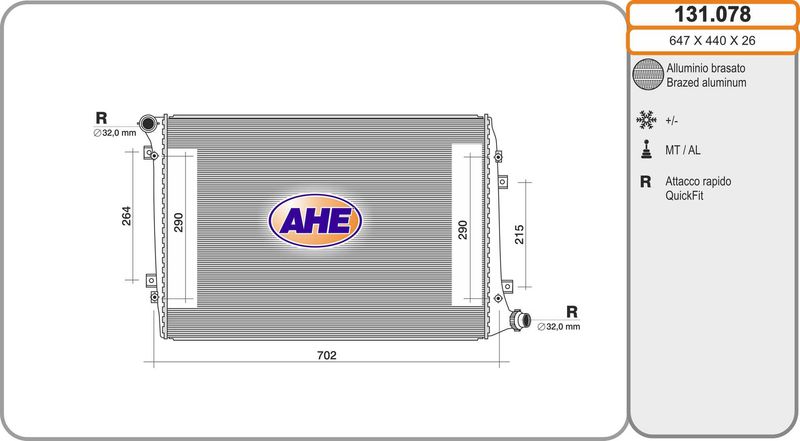 131078 AHE Радиатор, охлаждение двигателя