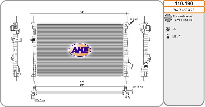 110190 AHE Радиатор, охлаждение двигателя