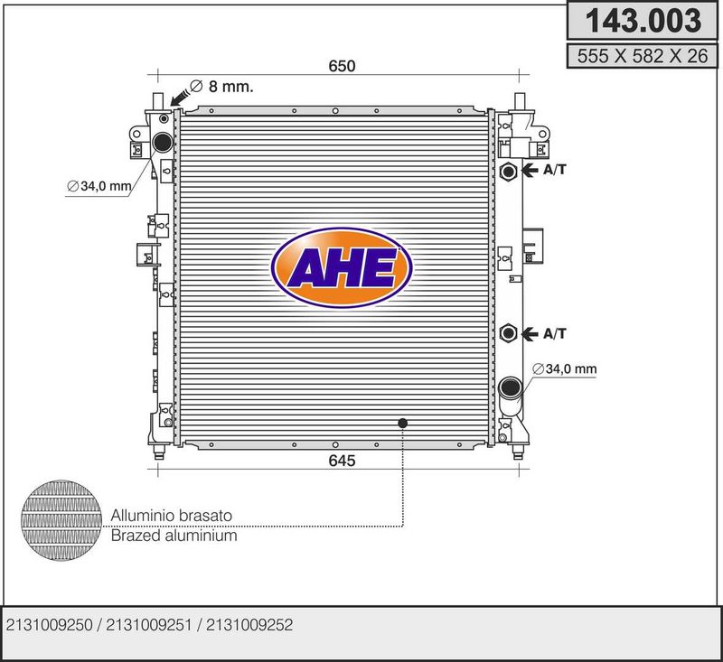143003 AHE Радиатор, охлаждение двигателя