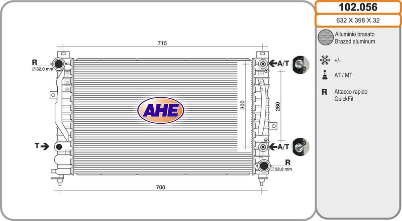 102056 AHE Радиатор, охлаждение двигателя