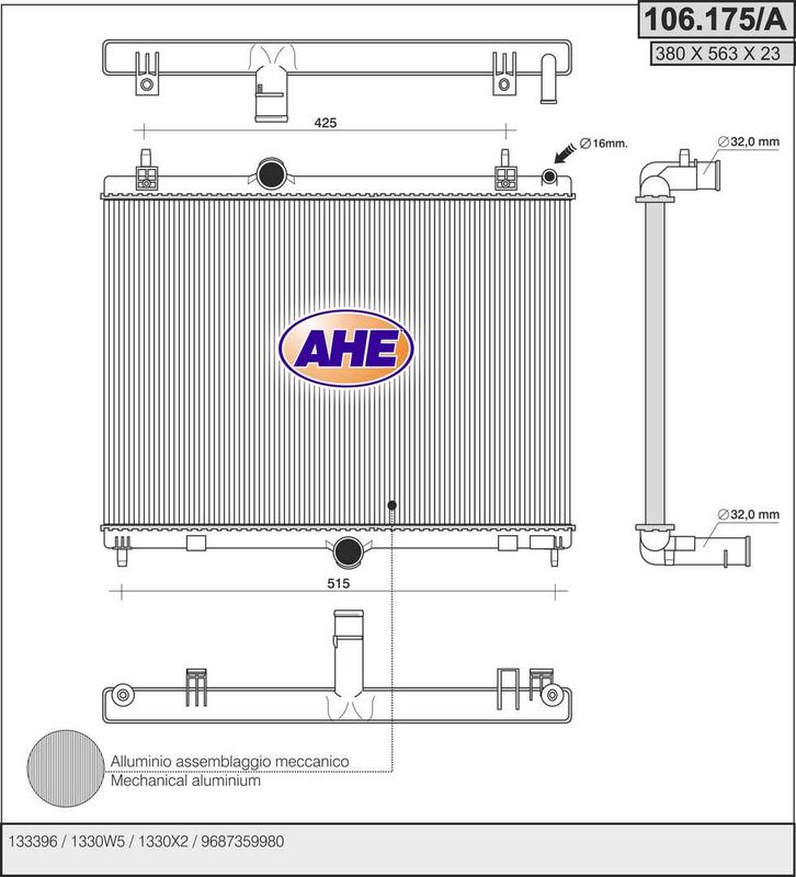 106175A AHE Радиатор, охлаждение двигателя