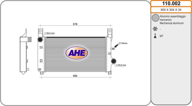 110002 AHE Радиатор, охлаждение двигателя