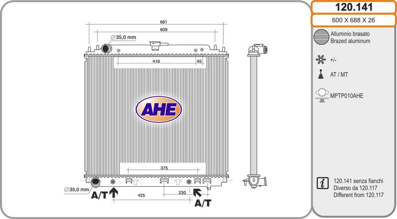 120141 AHE Радиатор, охлаждение двигателя