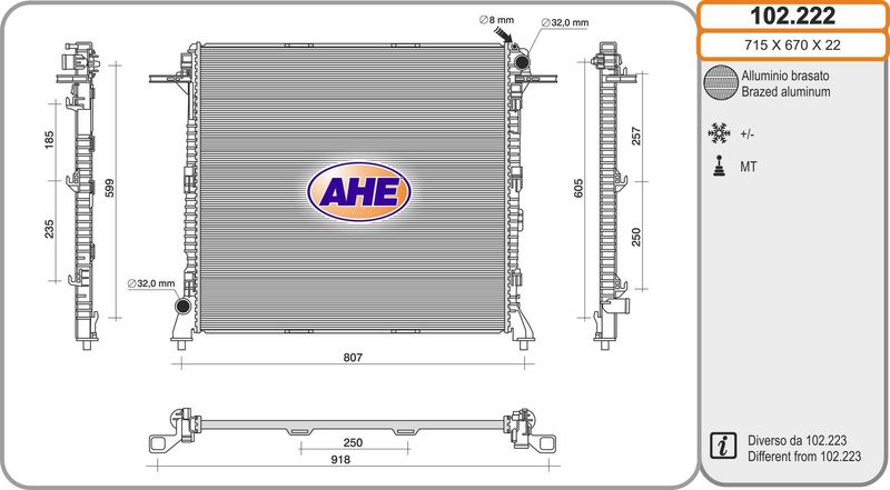 102222 AHE Радиатор, охлаждение двигателя