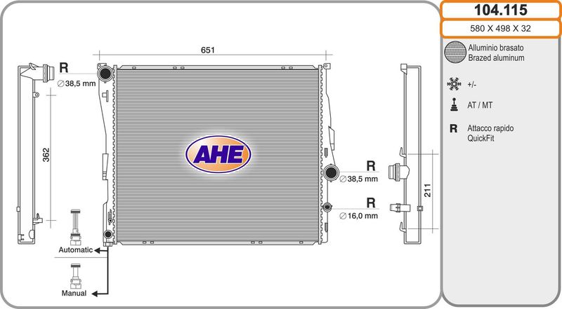 104115 AHE Радиатор, охлаждение двигателя