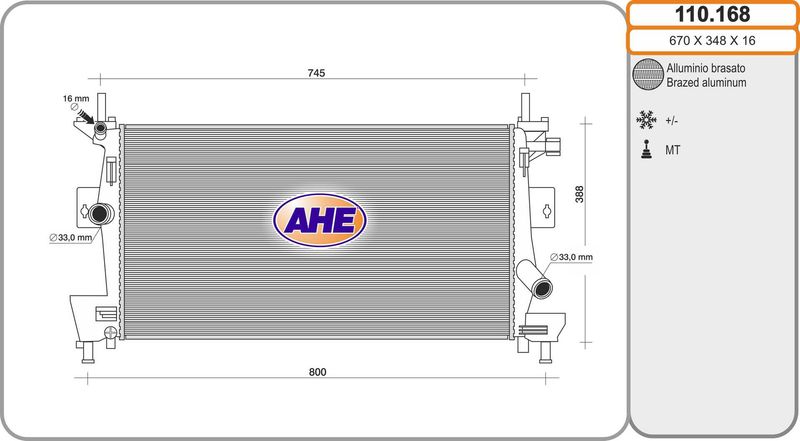 110168 AHE Радиатор, охлаждение двигателя