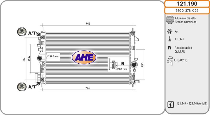 121190 AHE Радиатор, охлаждение двигателя