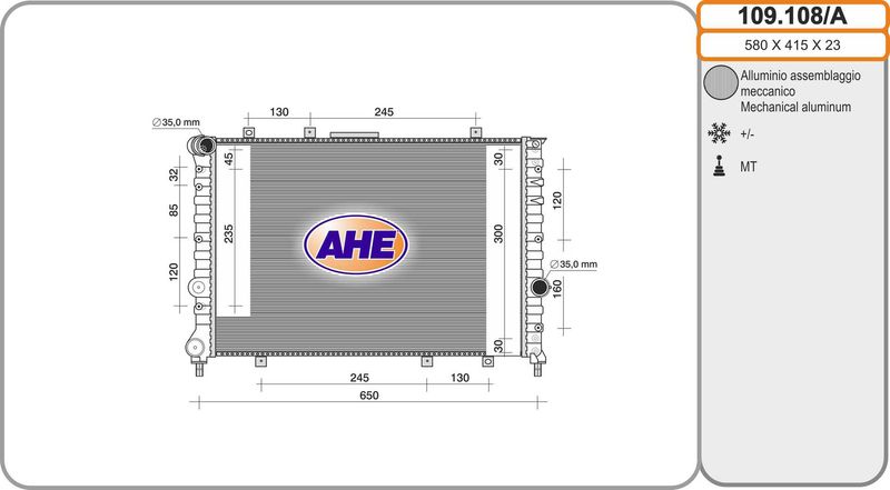 109108A AHE Радиатор, охлаждение двигателя