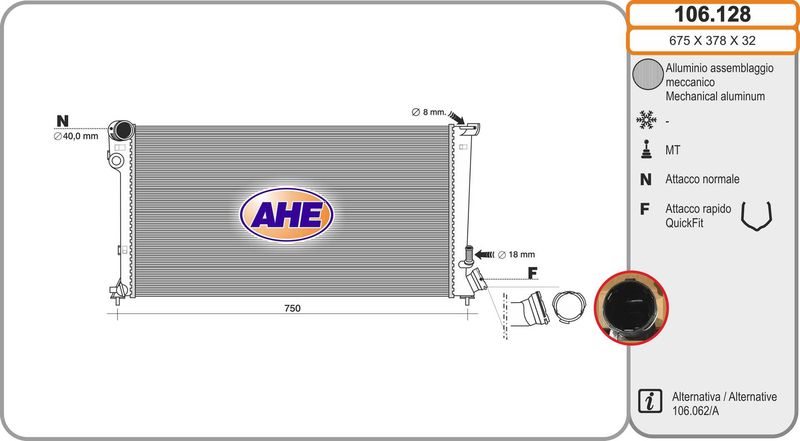 106128 AHE Радиатор, охлаждение двигателя