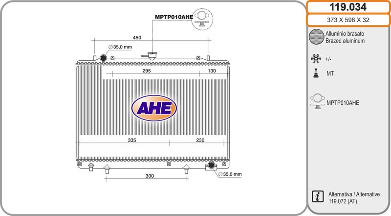 119034 AHE Радиатор, охлаждение двигателя