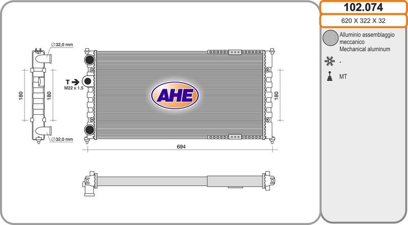 102074 AHE Радиатор, охлаждение двигателя