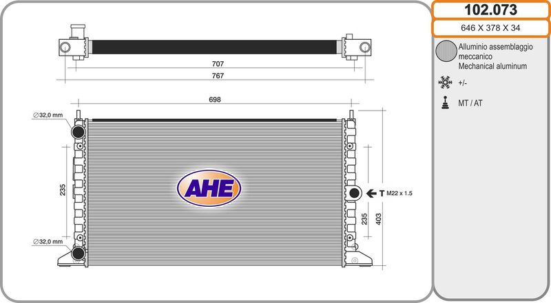 102073 AHE Радиатор, охлаждение двигателя