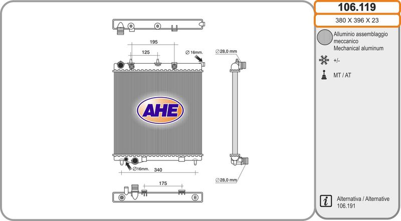106119 AHE Радиатор, охлаждение двигателя