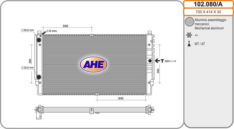102080A AHE Радиатор, охлаждение двигателя