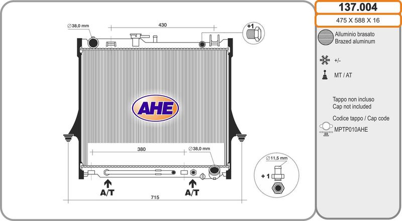137004 AHE Радиатор, охлаждение двигателя