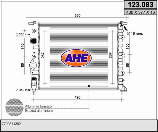 123083 AHE Радиатор, охлаждение двигателя