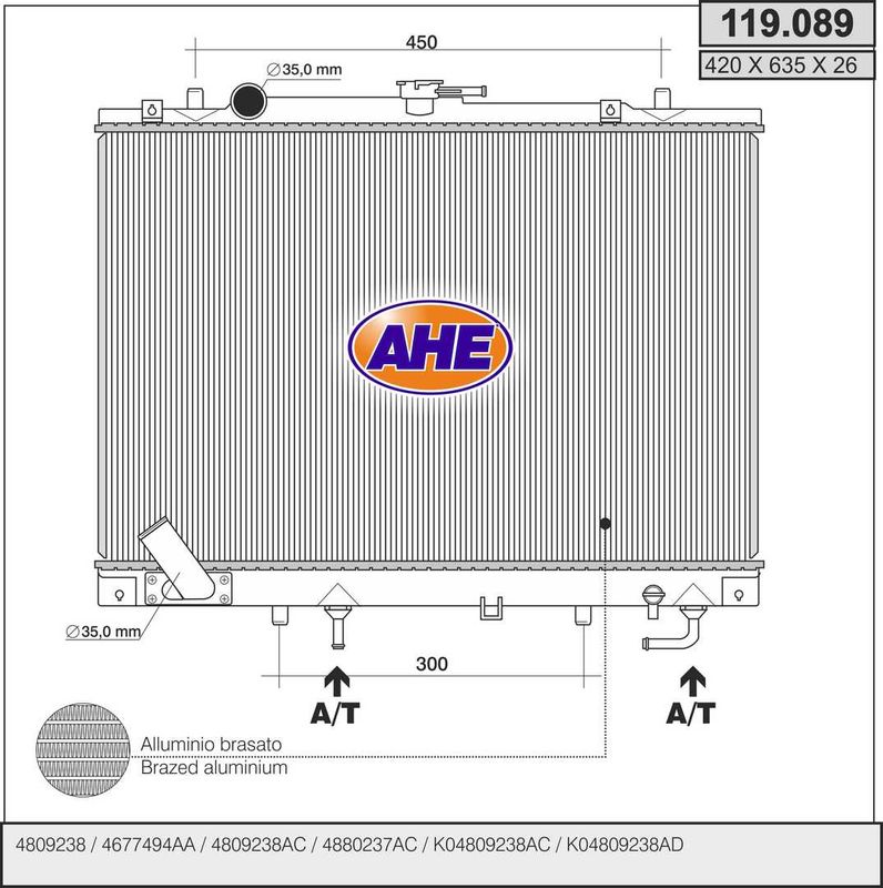 119089 AHE Радиатор, охлаждение двигателя