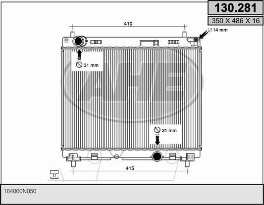 130281 AHE Радиатор, охлаждение двигателя