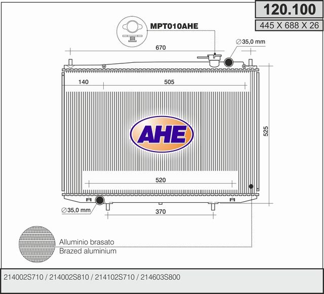 120100 AHE Радиатор, охлаждение двигателя