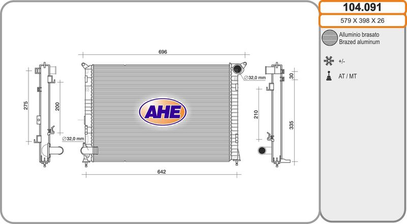 104091 AHE Радиатор, охлаждение двигателя
