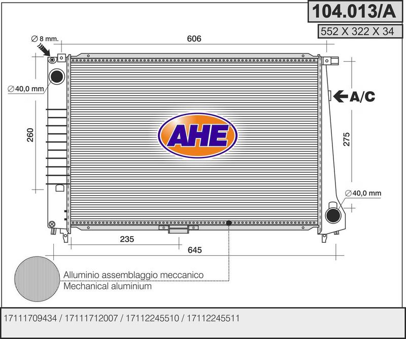 104013A AHE Радиатор, охлаждение двигателя