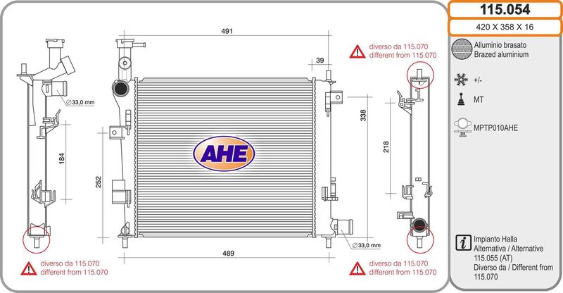 115054 AHE Радиатор, охлаждение двигателя