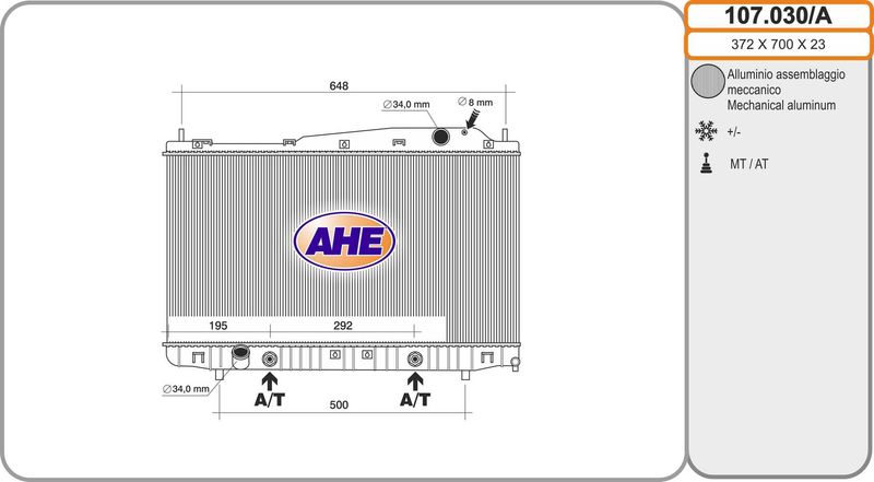 107030 AHE Радиатор, охлаждение двигателя
