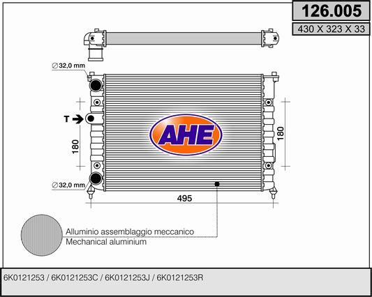 126005 AHE Радиатор, охлаждение двигателя