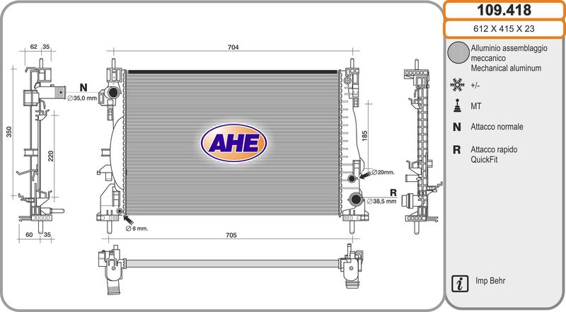 109418 AHE Радиатор, охлаждение двигателя