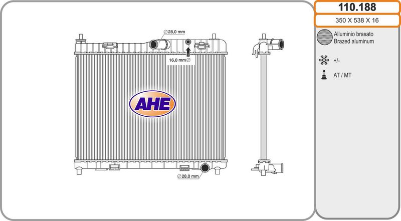 110188 AHE Радиатор, охлаждение двигателя