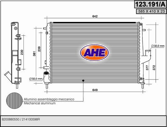 123191A AHE Радиатор, охлаждение двигателя