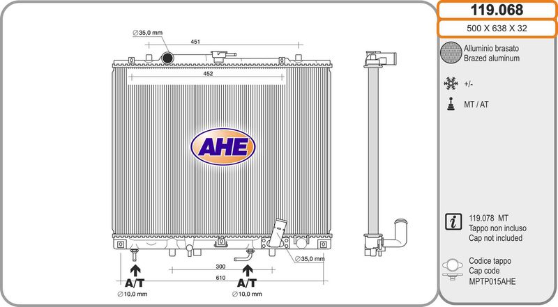 119068 AHE Радиатор, охлаждение двигателя