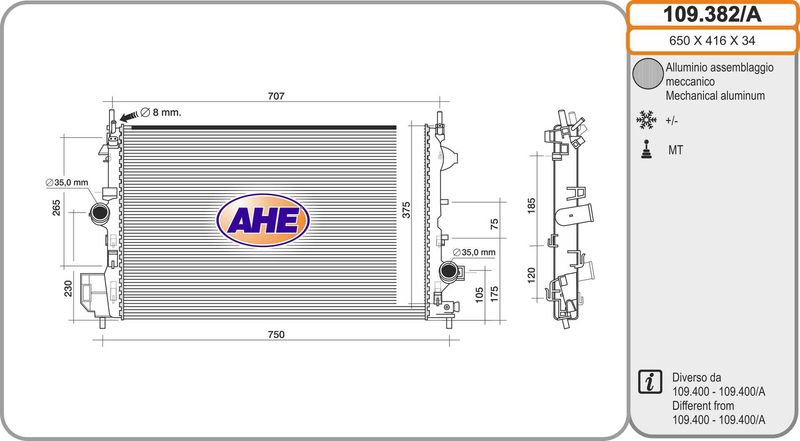 109382A AHE Радиатор, охлаждение двигателя