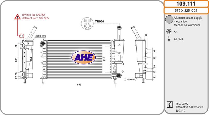 109111 AHE Радиатор, охлаждение двигателя