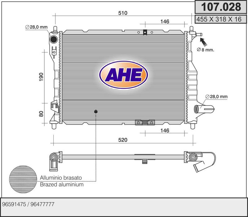 107028 AHE Радиатор, охлаждение двигателя