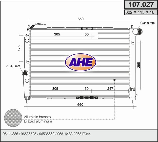 107027 AHE Радиатор, охлаждение двигателя
