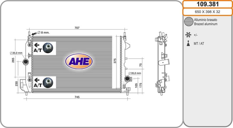 109381 AHE Радиатор, охлаждение двигателя