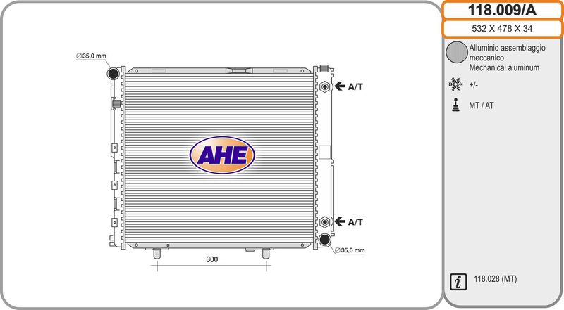 118009A AHE Радиатор, охлаждение двигателя