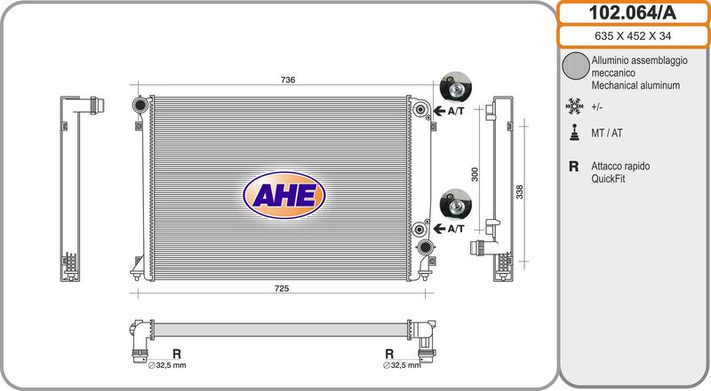 102064A AHE Радиатор, охлаждение двигателя