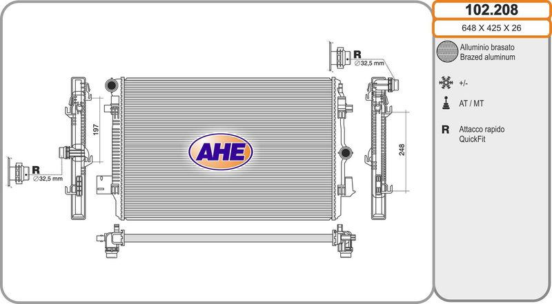 102208 AHE Радиатор, охлаждение двигателя