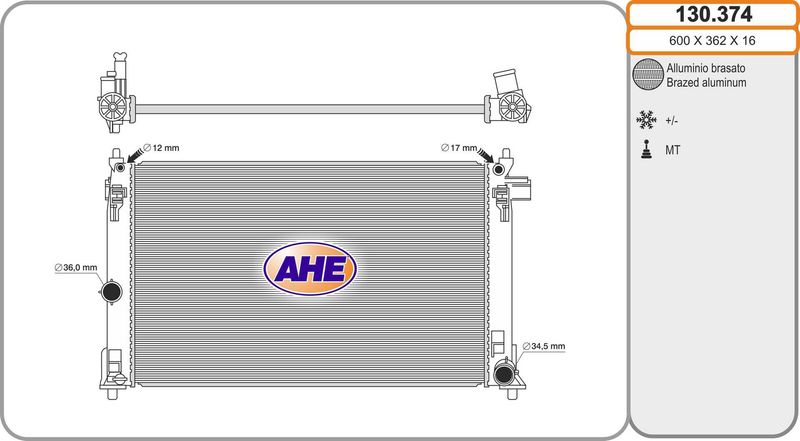 130374 AHE Радиатор, охлаждение двигателя