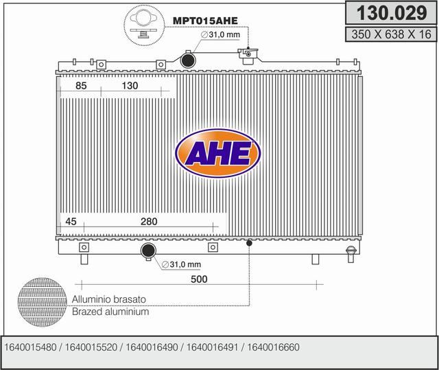 130029 AHE Радиатор, охлаждение двигателя