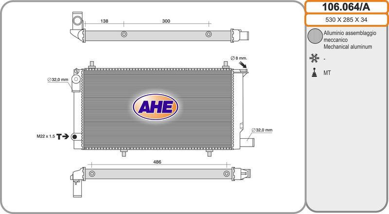 106064A AHE Радиатор, охлаждение двигателя