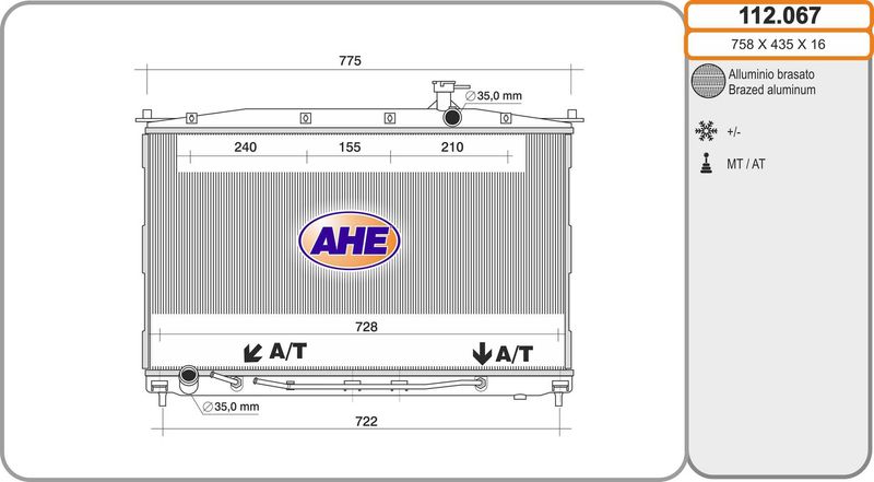 112067 AHE Радиатор, охлаждение двигателя
