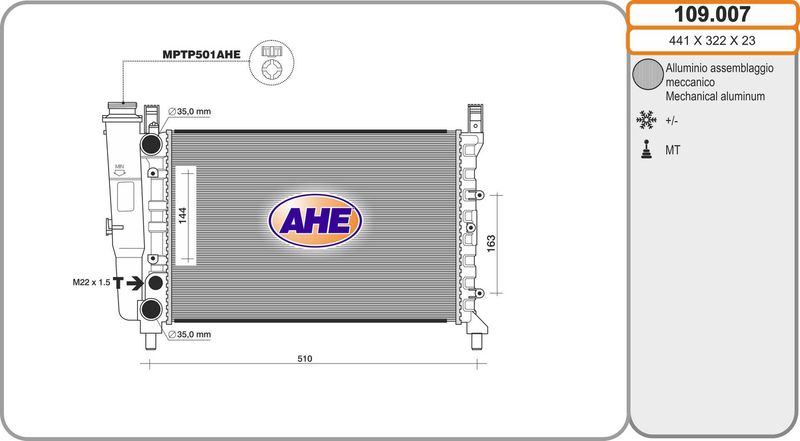 109007 AHE Радиатор, охлаждение двигателя