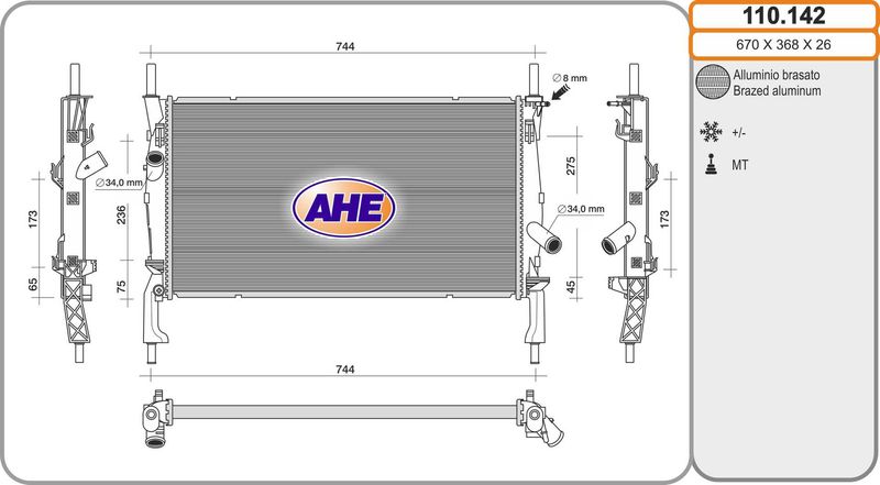 110142 AHE Радиатор, охлаждение двигателя