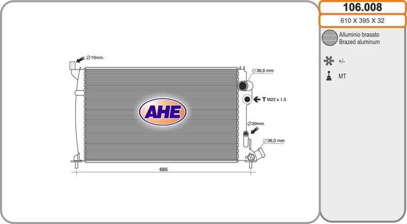 106008 AHE Радиатор, охлаждение двигателя