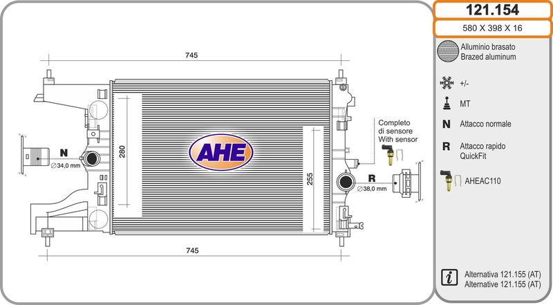 121154 AHE Радиатор, охлаждение двигателя