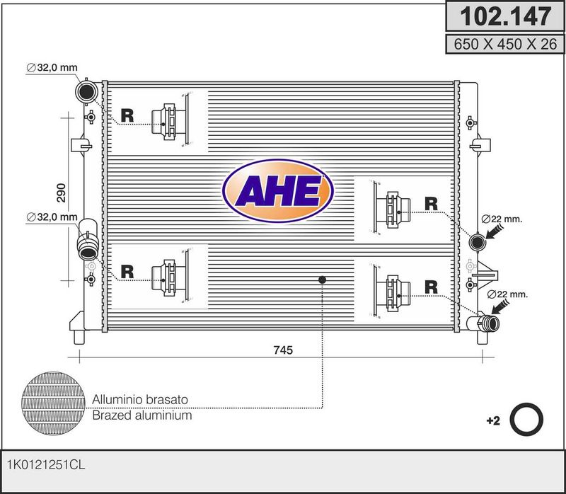 102147 AHE Радиатор, охлаждение двигателя