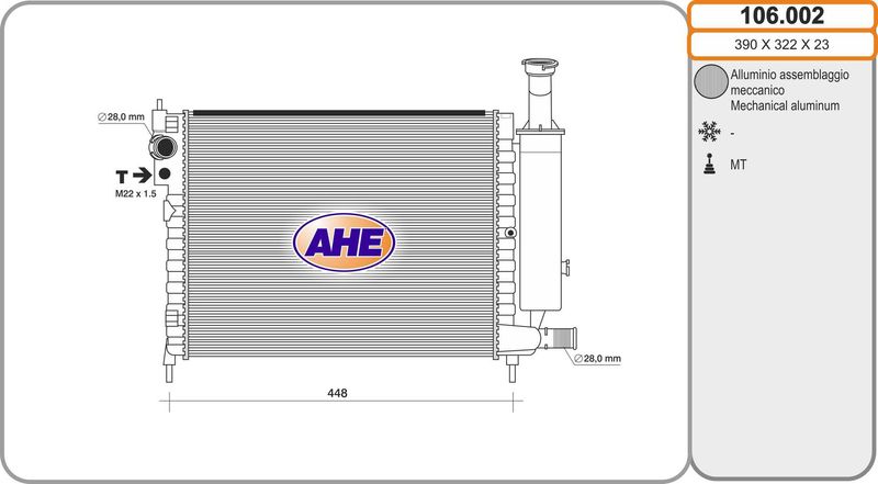 106002 AHE Радиатор, охлаждение двигателя